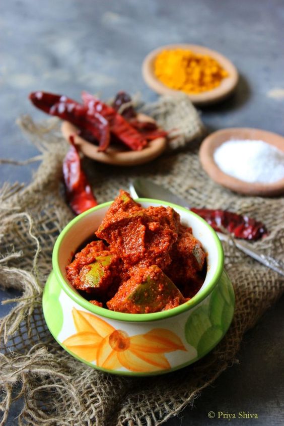 Mango Pickle served in a cermaic bowl