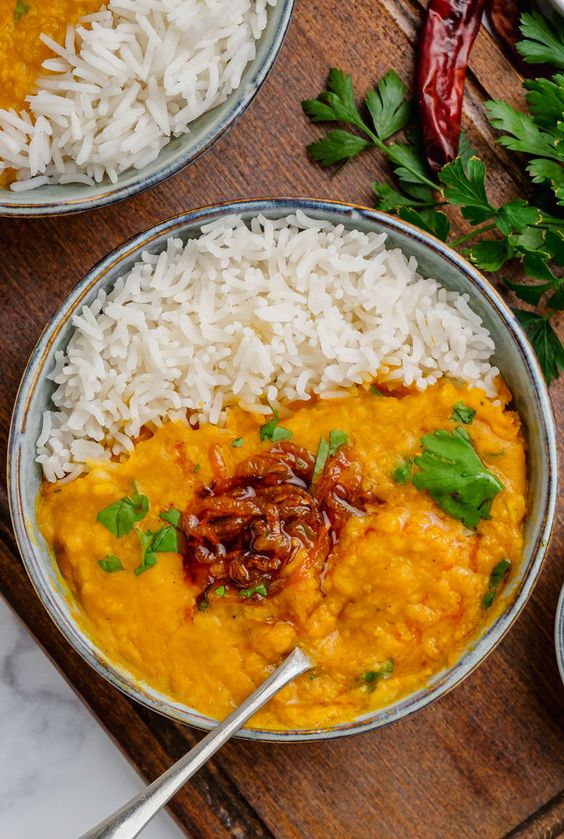 Dal Rice served in a ceramic bowl