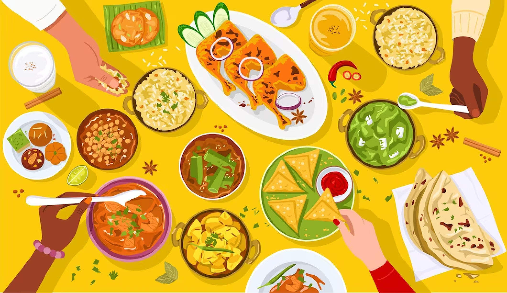 A vector illustration of South Indian Food